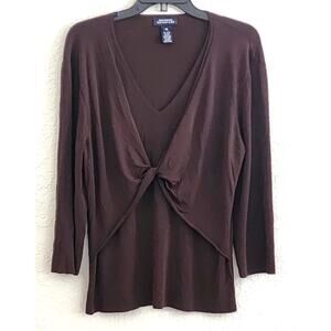 TOP/BLOUSE-JONES NEW YORK-Chocolate Brown-One Piece Cross Over Front-V-Neck-XL